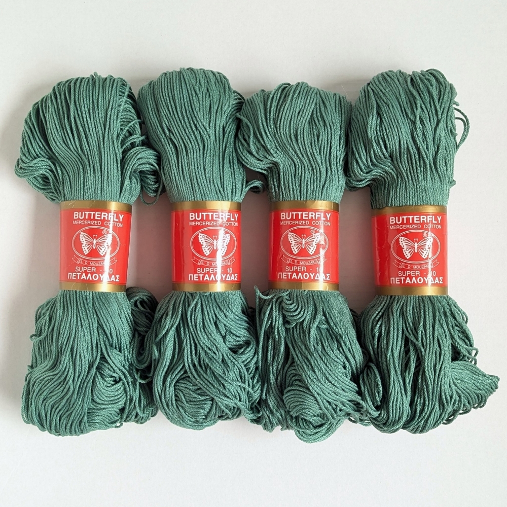 4x Butterfly Mercerized Cotton Super 10 Green Yarn Bundle Lot